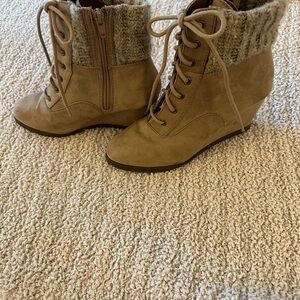 Madden Girl Tan Lace Up Wedge Boots